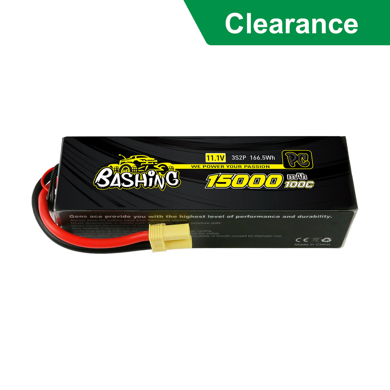 Gens Ace Bashing Pro 3s LiPo Battery Pack 100C 11.1V 15000mAh w/EC5 Connector