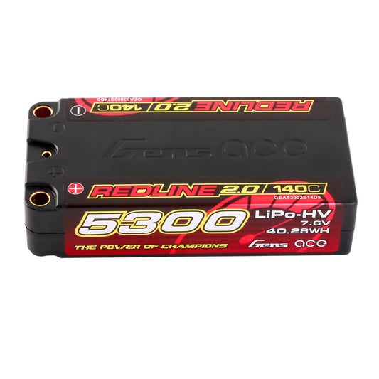 Gens Ace Redline 2S Shorty LiHV LiPo Battery 130C w/5mm Bullets 7.6V/5100mAh