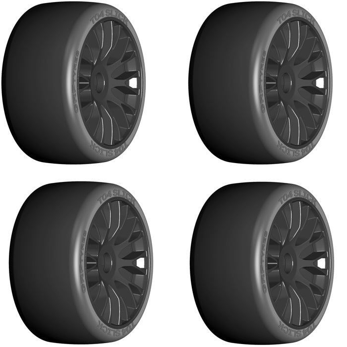 GRP GTX04-XM3 1:8 GT New Slick Soft Black 20 Spoke Rubber Tires (4)