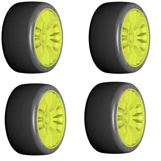 GRP GTY04-XM3 1:8 GT New Slick Soft Yellow 20 Spoke Rubber Tires (4)