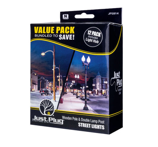 Woodland Scenics JP5914 Wooden Pole & Double Lamp Post Value Pack - N Scale