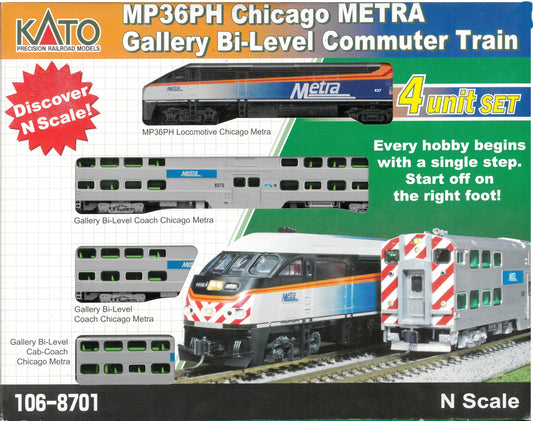 KATO 106-0031 N Scale Chicago Metra MP36PH Gallery Bi-Level Commuter Starter Set