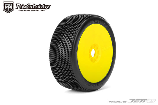 Powerhobby Lesnar 1/8 Buggy Mounted Tires Yellow Dish Wheels (2) Super Soft - PowerHobby