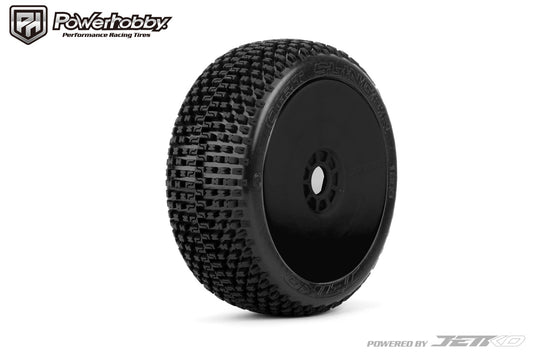 Powerhobby Dirt Slinger 1/8 Buggy Mounted Tires Black Dish Wheels (2) Super Soft - PowerHobby