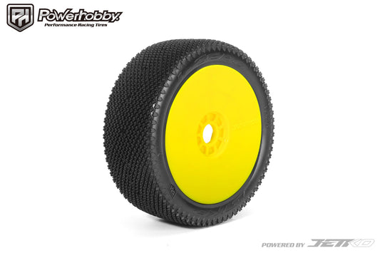 Powerhobby J-Zero 1/8 Buggy Mounted Tires Yellow Dish Wheels (2) Ultra Soft - PowerHobby