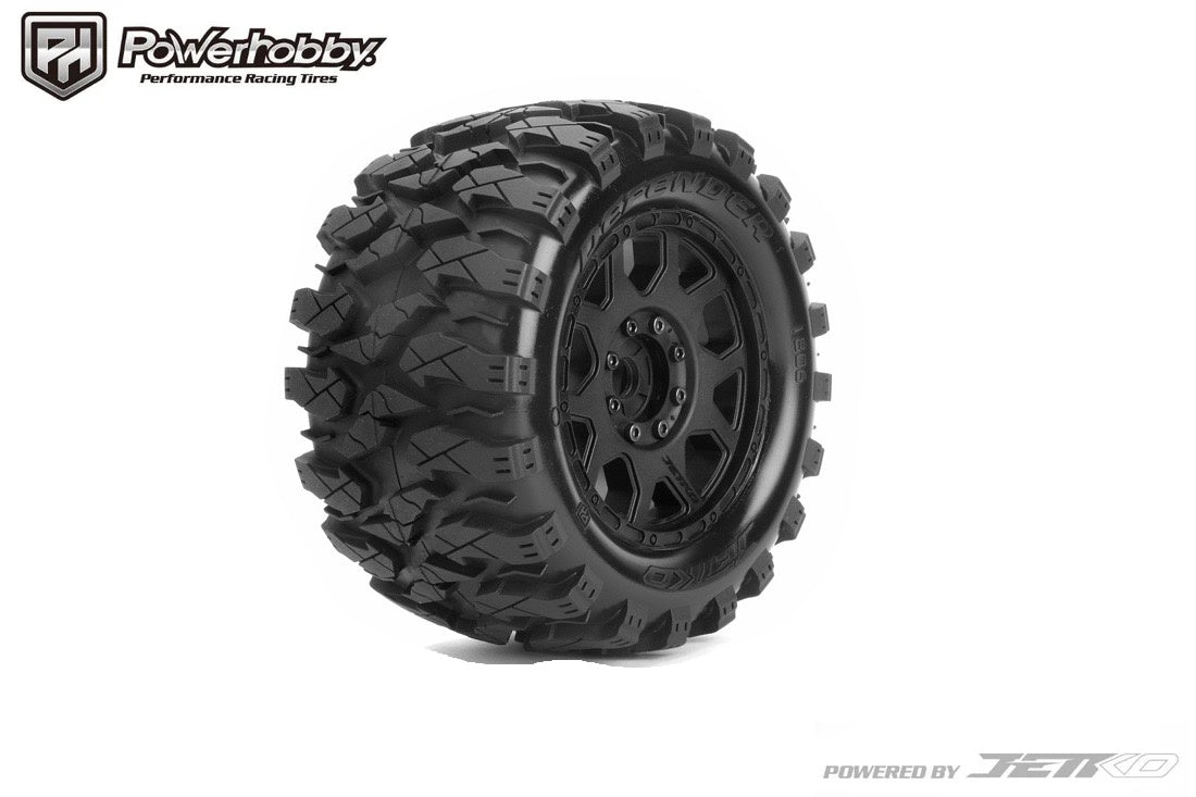 Powerhobby 1/8 MT 3.8" Defender Belted Mounted Tires w/ Removable Hex Wheels (2).