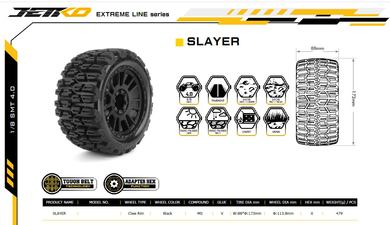Powerhobby 1/8 MT 4.0 Slayer Belted Mounted Tires (2) 17MM - PowerHobby