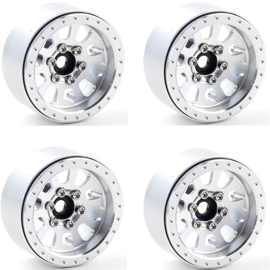 Powerhobby B7 Aluminum 1.9 Beadlock Wheels 9mm Hubs Silver (4) 1/10 Rock Crawler - PowerHobby