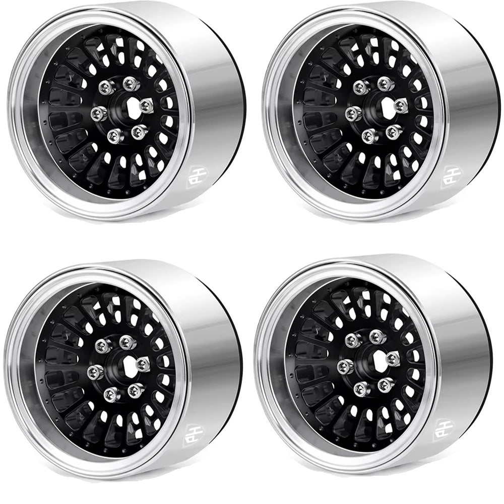 Powerhobby Aluminum 2.2" Beadlock Wheels Black (4) 1/10 Rock Crawler