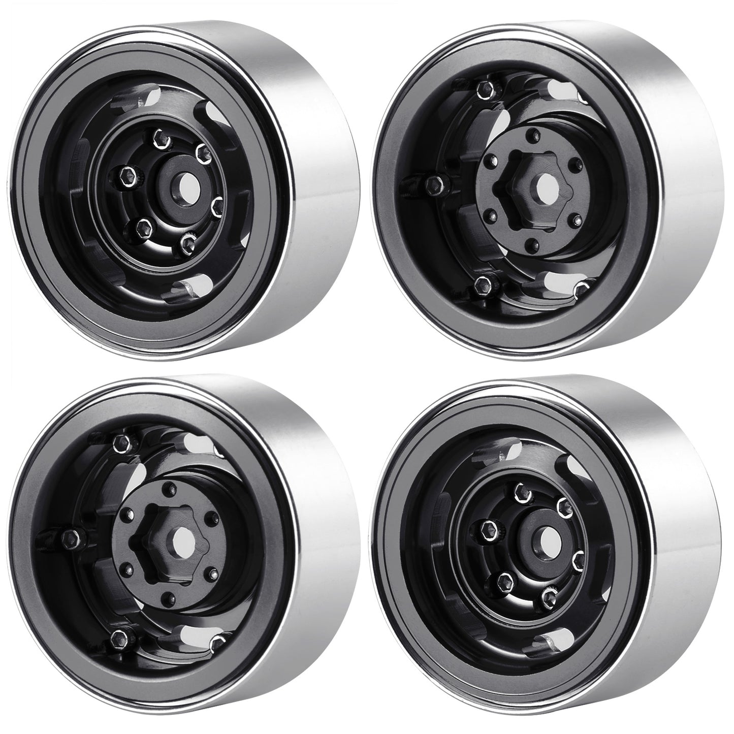 Powerhobby 1.0" Beadlock Wheels Black (4) 1/24 Rock Crawler