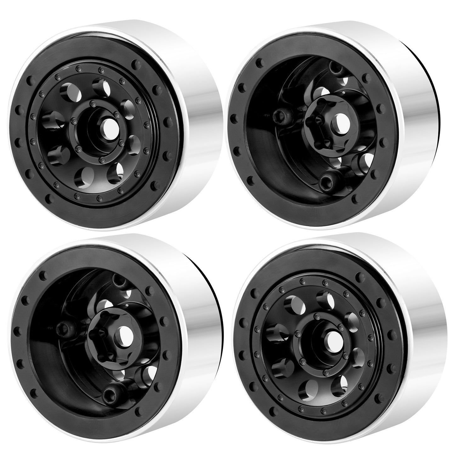 Powerhobby 1.0" Beadlock Wheels Black (4) 1/24 Rock Crawler