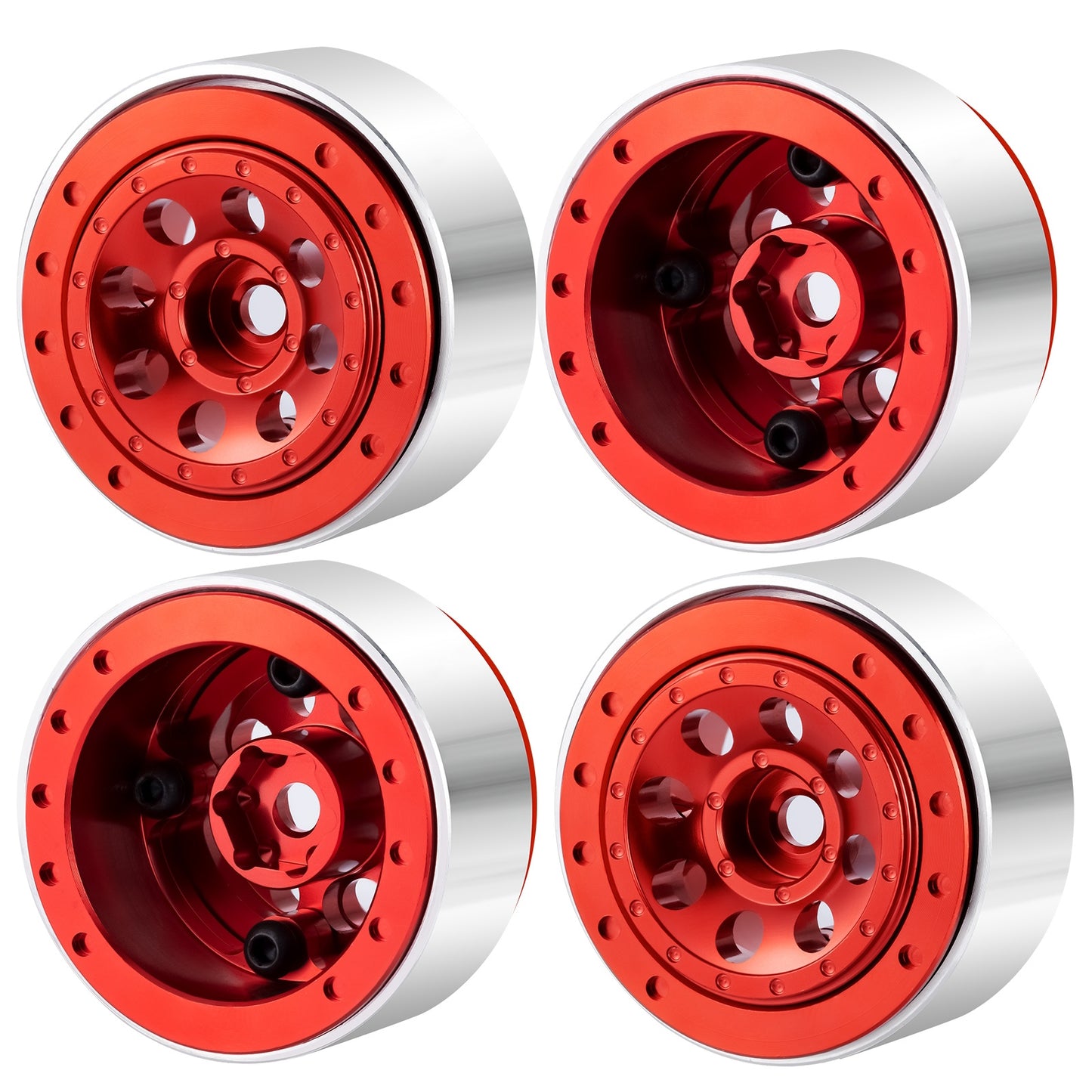 Powerhobby 1.0" Beadlock Wheels Red (4) 1/24 Rock Crawler