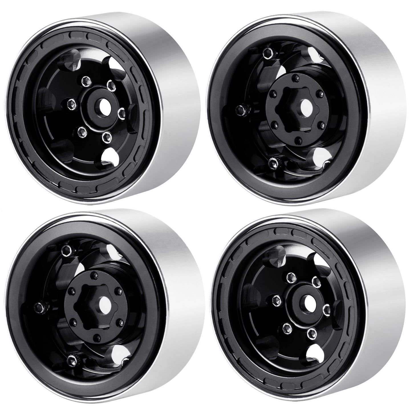 Powerhobby 1.0" Beadlock Wheels Black (4) 1/24 Rock Crawler