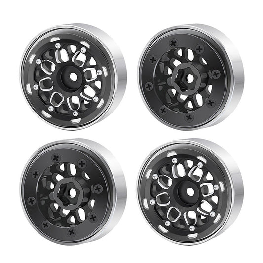 Powerhobby 1.0" Beadlock Wheels Black (4) 1/24 Rock Crawler