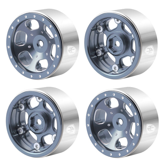 Powerhobby 1.3" Aluminum Beadlock Wheels Titanium (4) 1/24 Rock Crawler