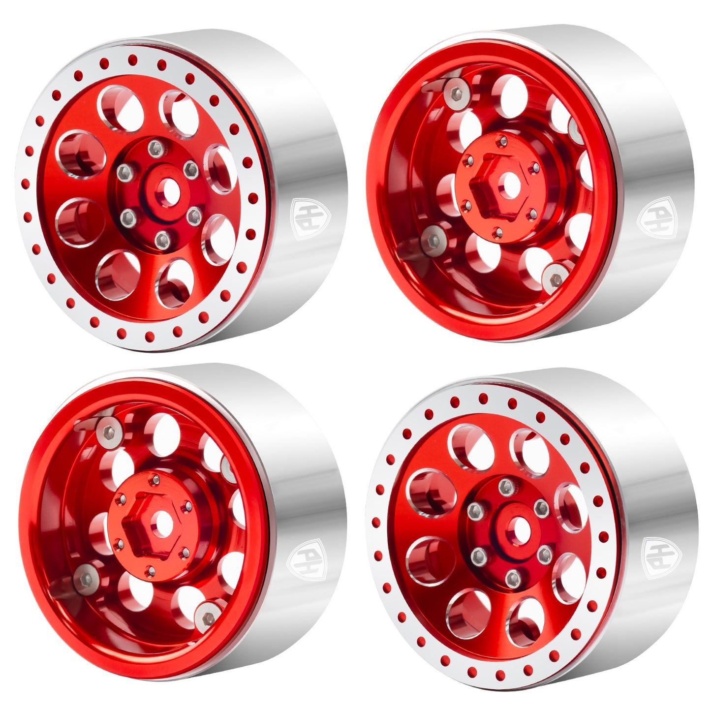 Powerhobby 1.3" Aluminum Beadlock Wheels Red (4) 1/24 Rock Crawler