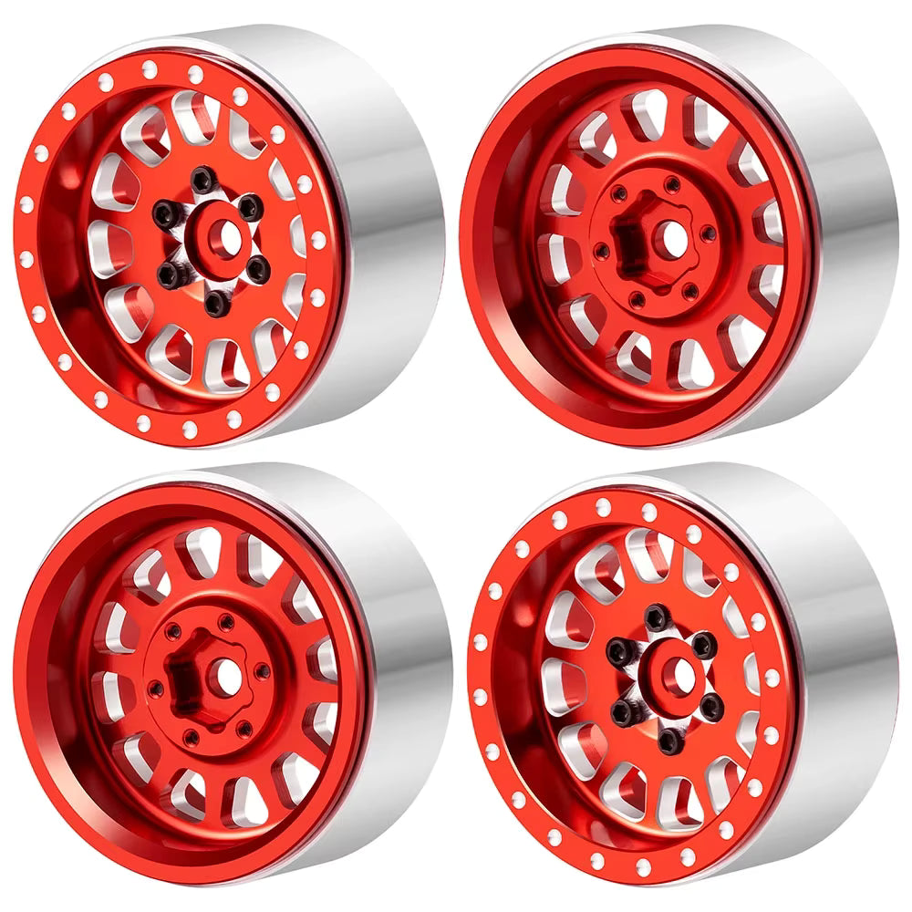Powerhobby 1.3" Aluminum Beadlock Wheels (4) 1/24 Rock Crawler Red