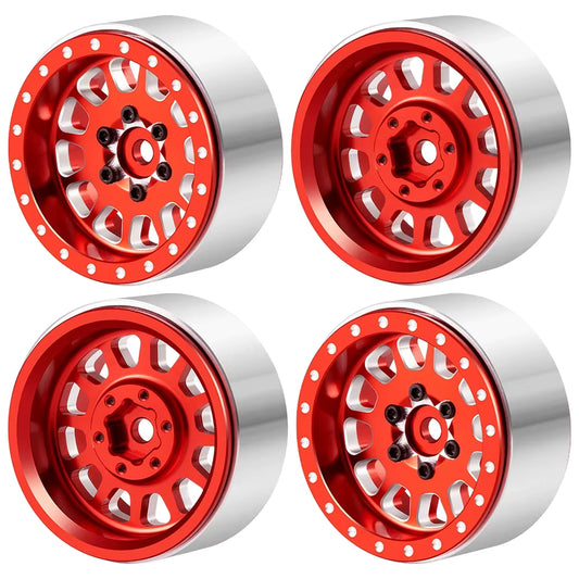 Powerhobby 1.3" Aluminum Beadlock Wheels (4) 1/24 Rock Crawler Red
