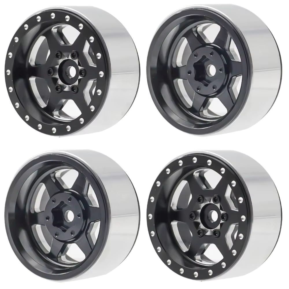 Powerhobby 1.3" Aluminum Beadlock Wheels (4) 1/24 Rock Crawler Black