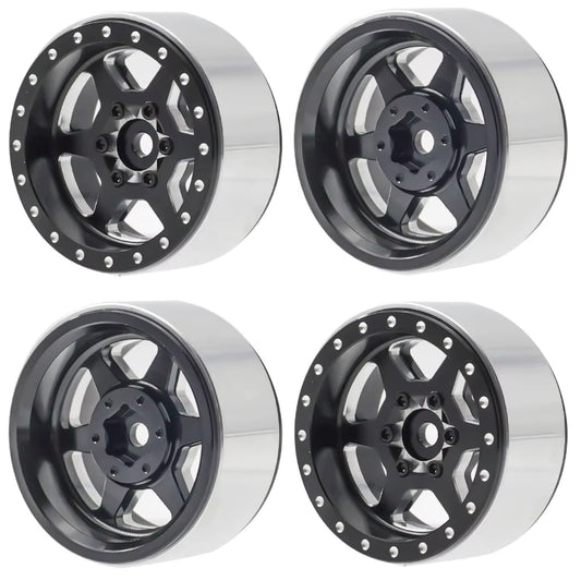 Powerhobby 1.3" Aluminum Beadlock Wheels (4) 1/24 Rock Crawler Black