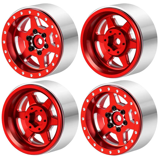 Powerhobby 1.3" Aluminum Beadlock Wheels (4) 1/24 Rock Crawler Red