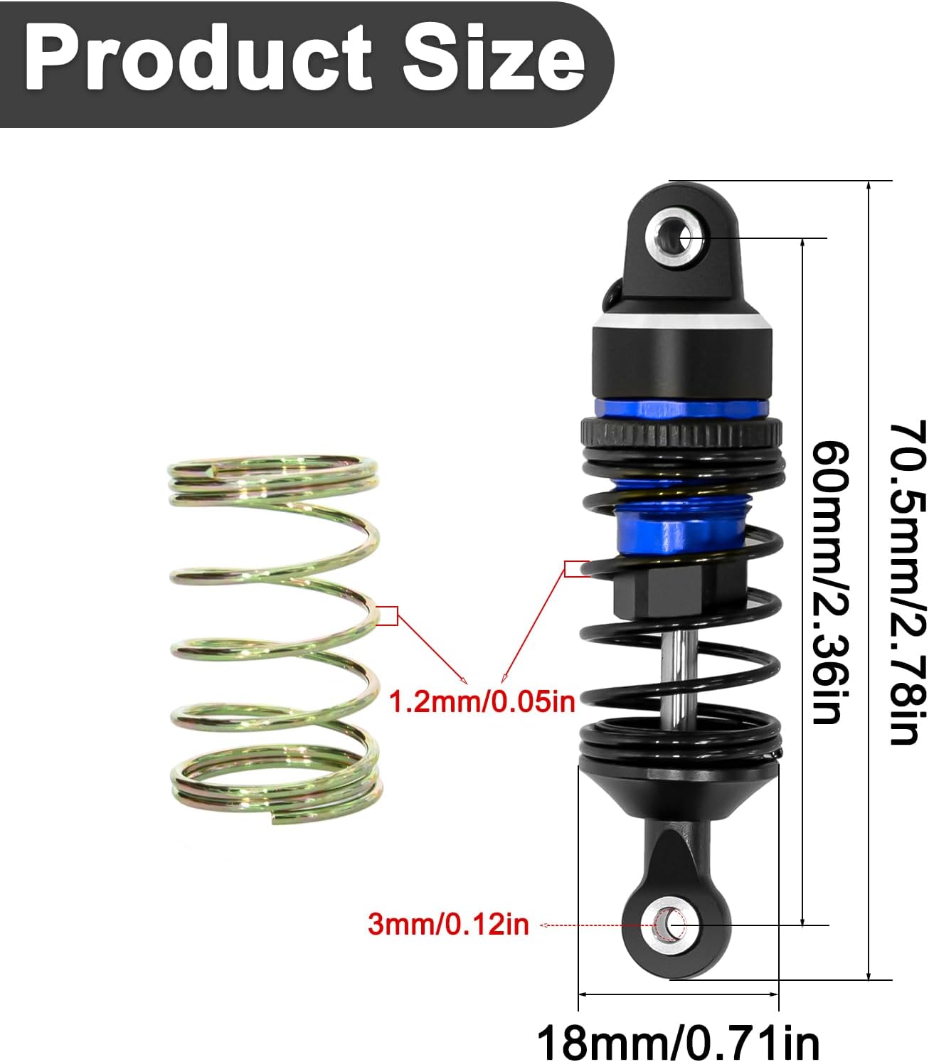 Powerhobby Aluminum Front / Rear Adjustable Shocks Blue FOR Traxxas 1/16 Mini Slash