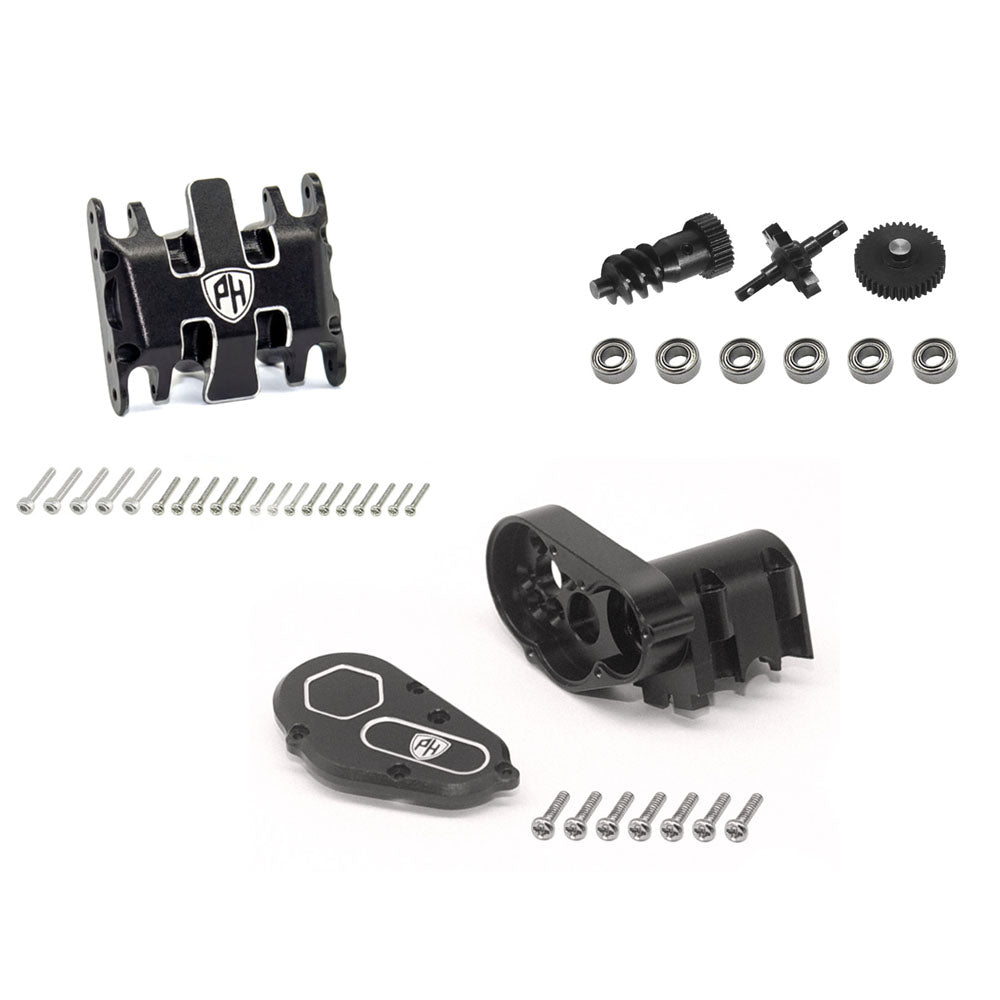 Powerhobby Aluminum Gear Box + Skid Plate With Gears Black Axial SCX30