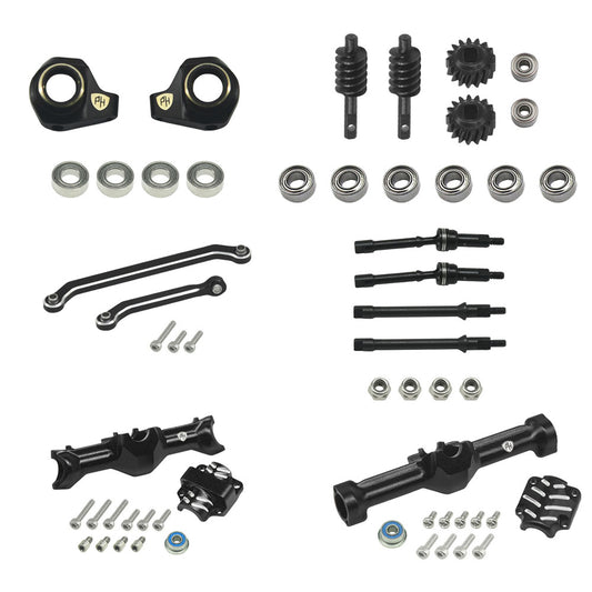 Powerhobby Aluminum Front + Rear Complete Axles w Brass Upgrades Black Axial SCX30