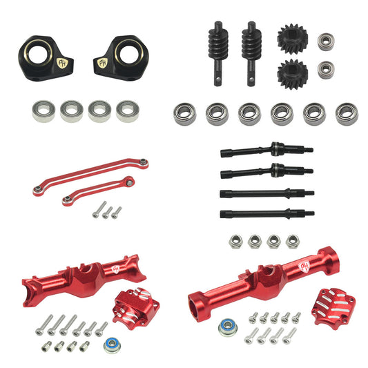 Powerhobby Aluminum Front + Rear Complete Axles w Brass Upgrades Red Axial SCX30