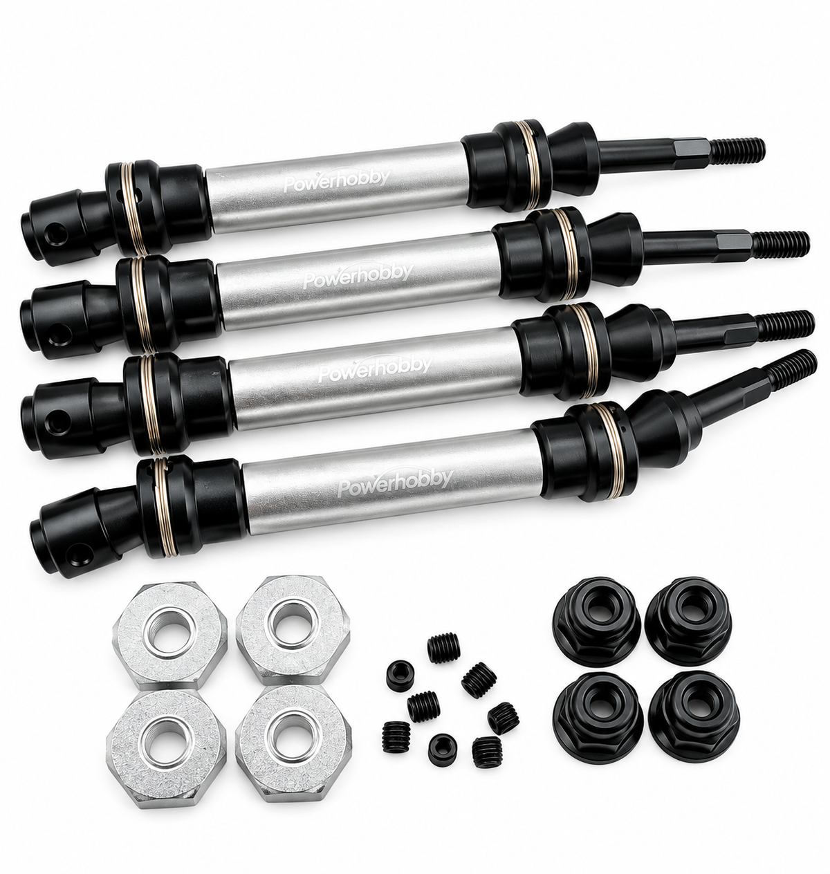 Powerhobby Front & Rear HD Steel Driveshafts / CVD Silver FOR Traxxas Slash 2WD