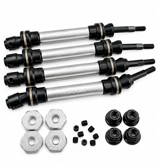 Powerhobby Front & Rear HD Steel Driveshafts / CVD Silver FOR Traxxas Slash 2WD