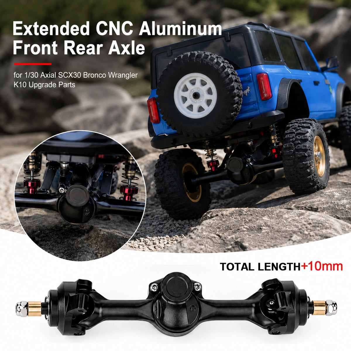 Powerhobby Axial SCX30 Front + Rear Aluminum +5MM Axles w Extended Black
