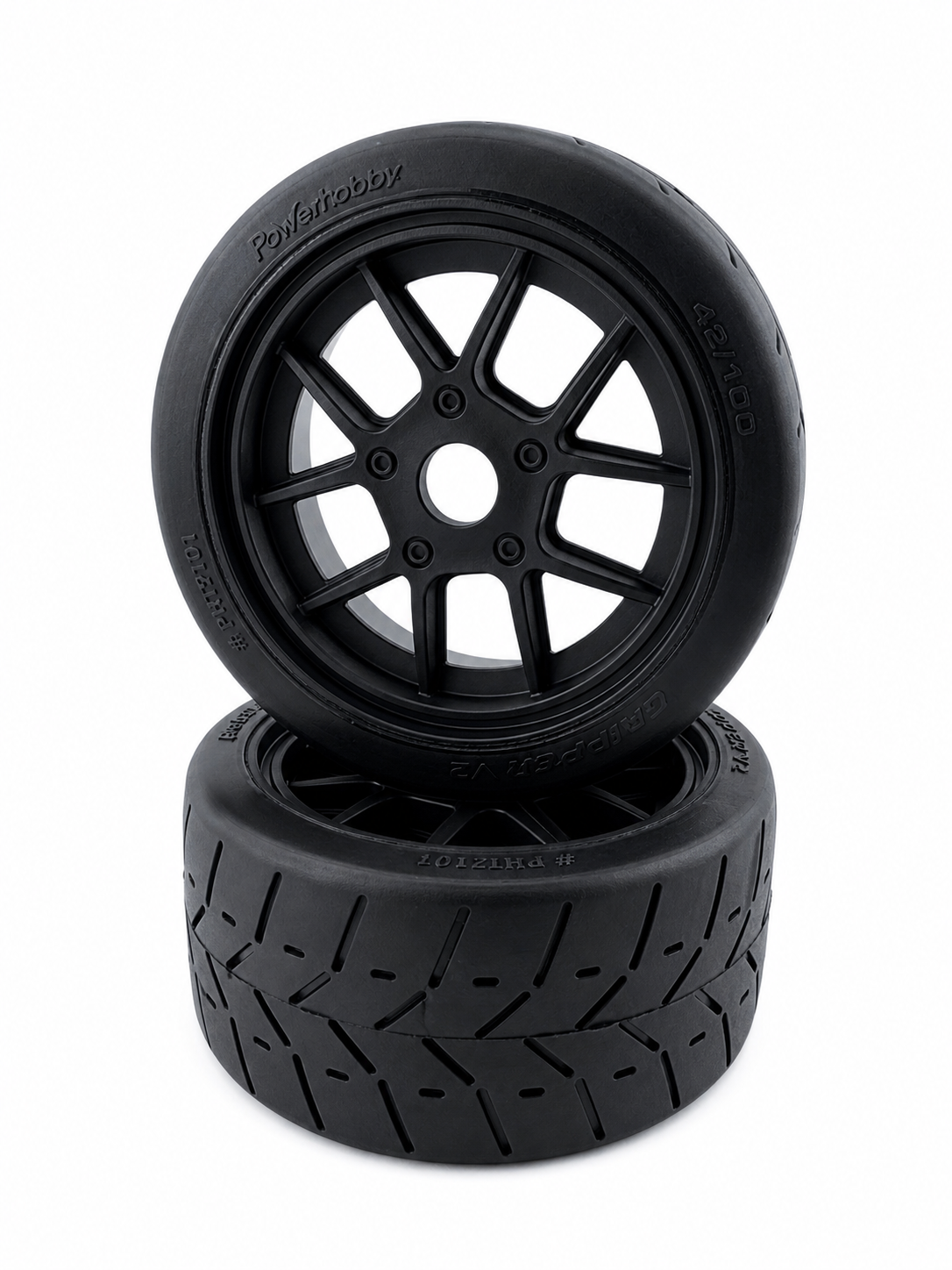 Powerhobby 1/8 Gripper 42/100 Belted Mounted Tires 17mm Black Wheels V2