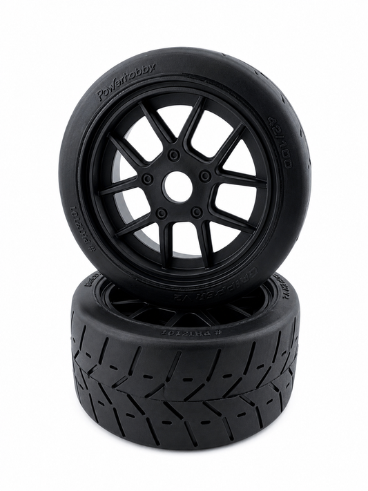 Powerhobby 1/8 Gripper 42/100 Belted Mounted Tires 17mm Black Wheels V2
