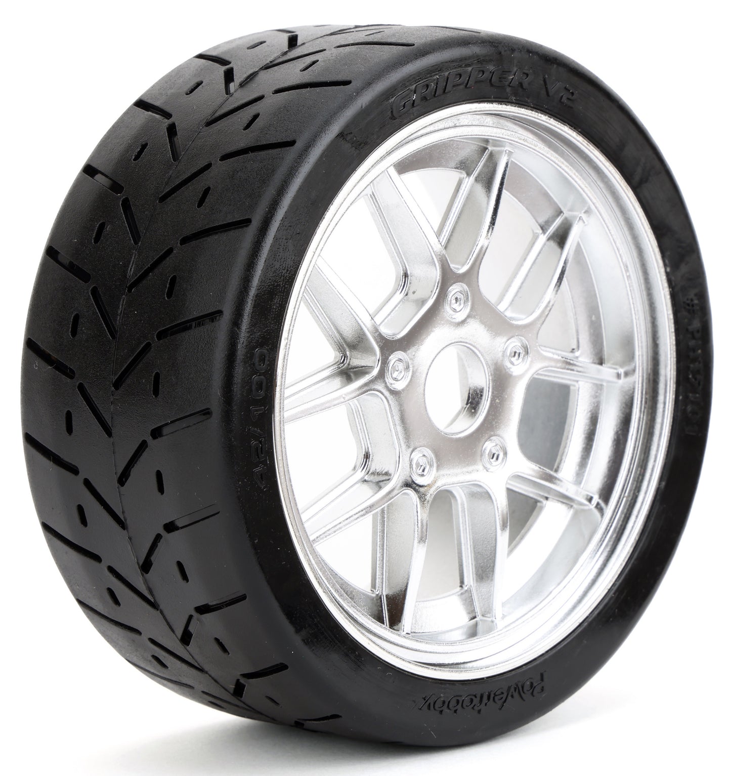 Powerhobby 1/8 Gripper 42/100 Belted Mounted Tires 17mm Chrome Wheels V2.