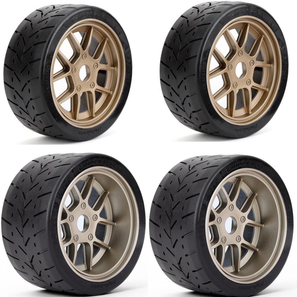 Powerhobby 1/8 Gripper Front Rear 42/54/100 Belted Tires Gold V2 Arrma LIMITLESS.