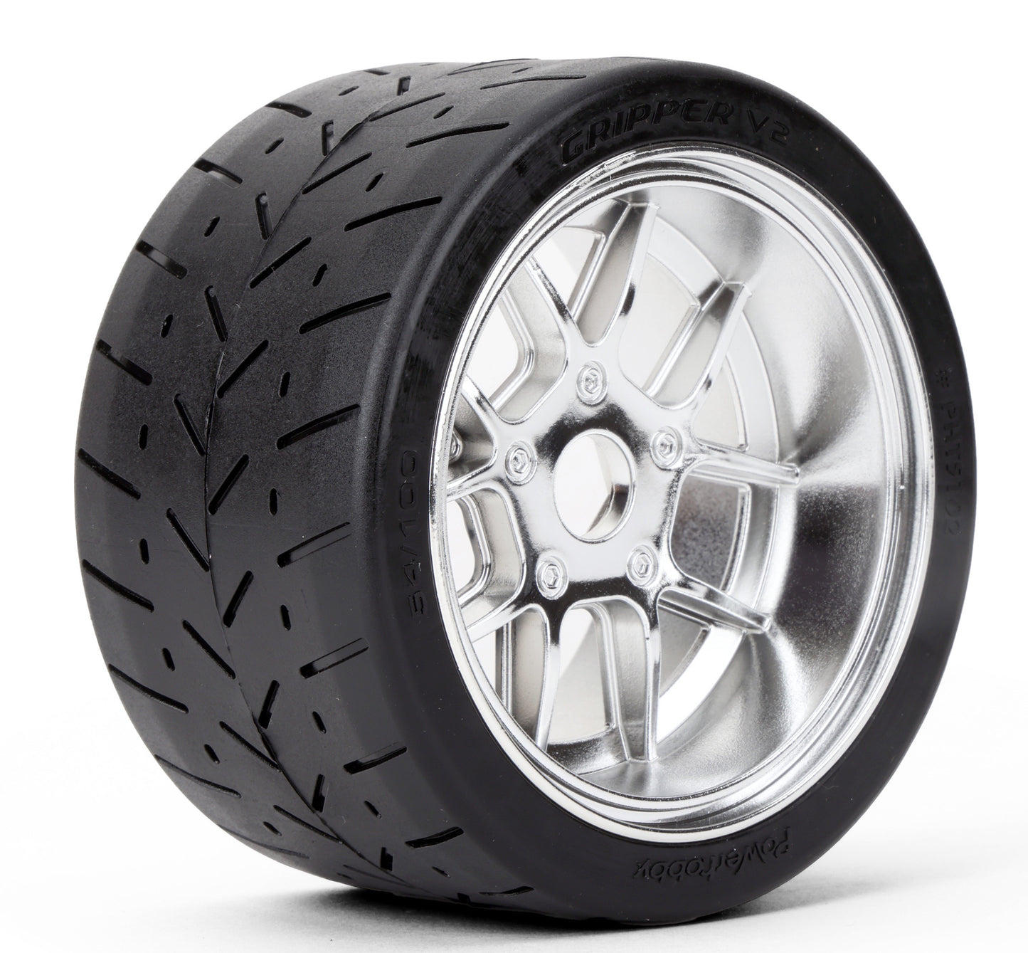 Powerhobby 1/8 Gripper 54/100 Belted Mounted Tires 17mm Chrome Wheels V2 (2).