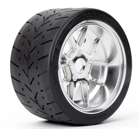 Powerhobby 1/8 Gripper 54/100 Belted Mounted Tires 17mm Chrome Wheels V2 (2).