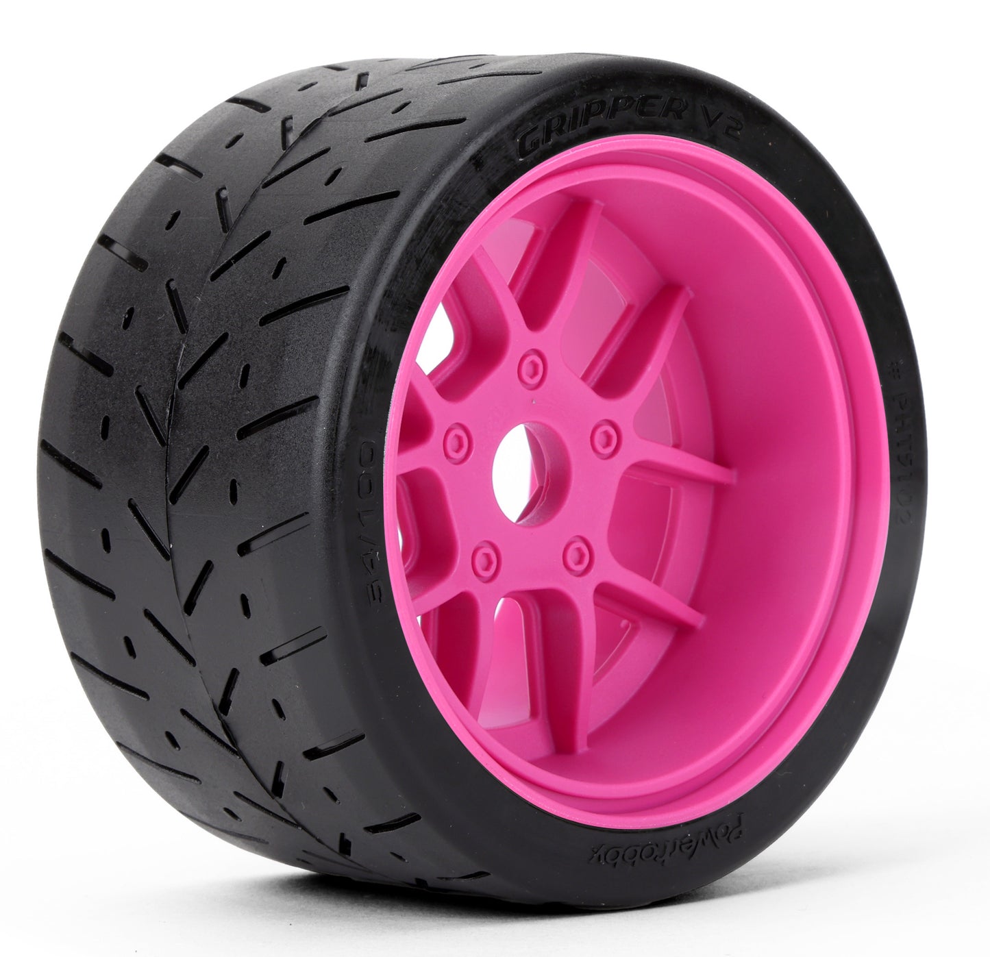 Powerhobby 1/8 Gripper 54/100 Belted Mounted Tires 17mm Hot Pink Wheels V2 (2).