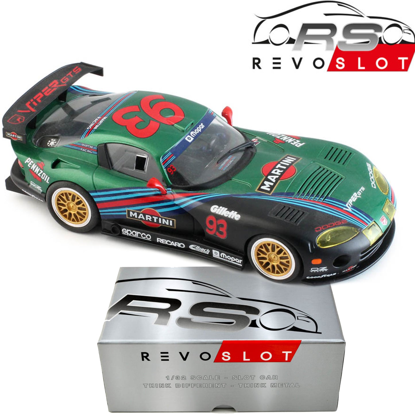 Revoslot Dodge Viper GTS-R Martini Green Revo 1/32 Slot Car RS0260