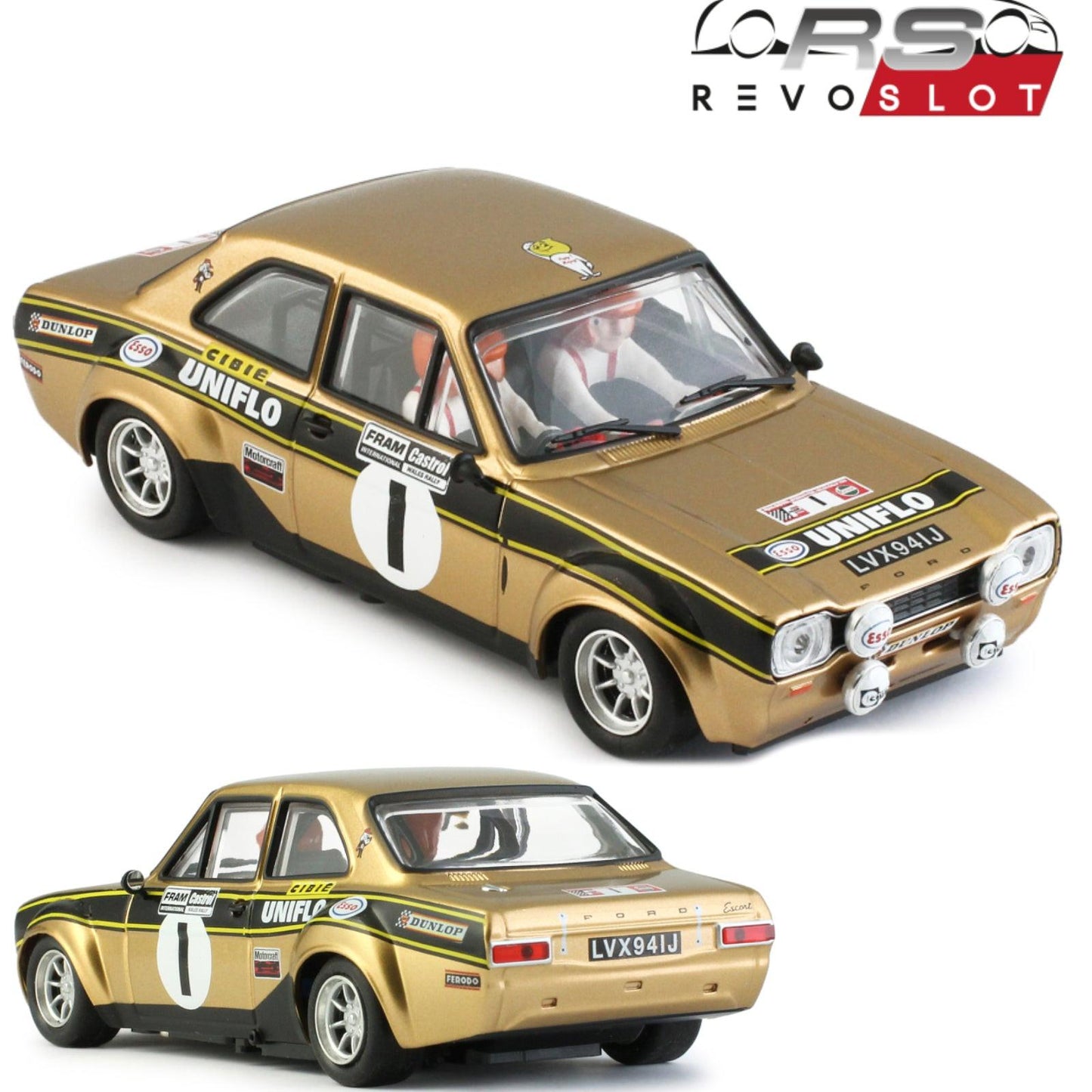 Revoslot Ford Escort MK1 Esso Uniflo Welsh Rally 1972 Winner 1/32 Slot Car RS0306.