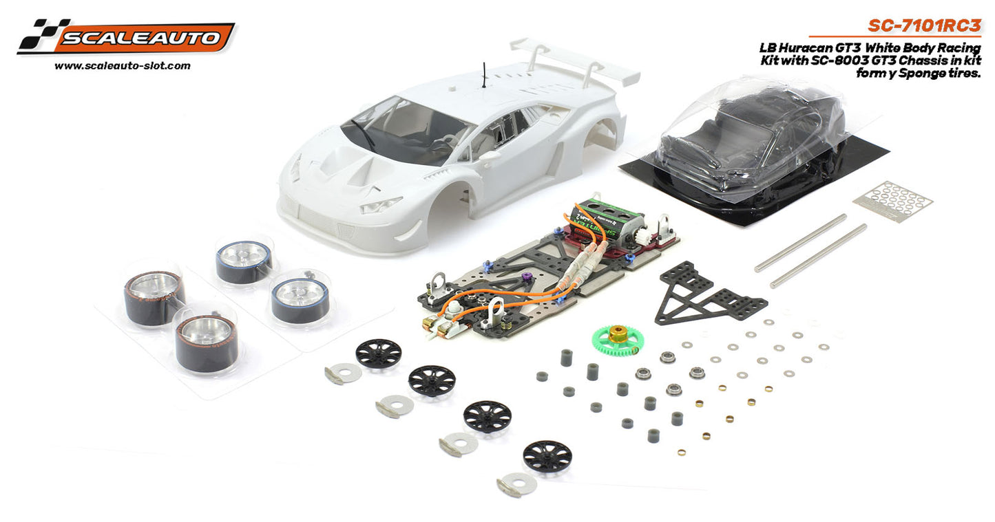 Scaleauto Lamborghini Huracan GT3 White RC3 Kit 1/24 Slot Car SC-7101RC3.
