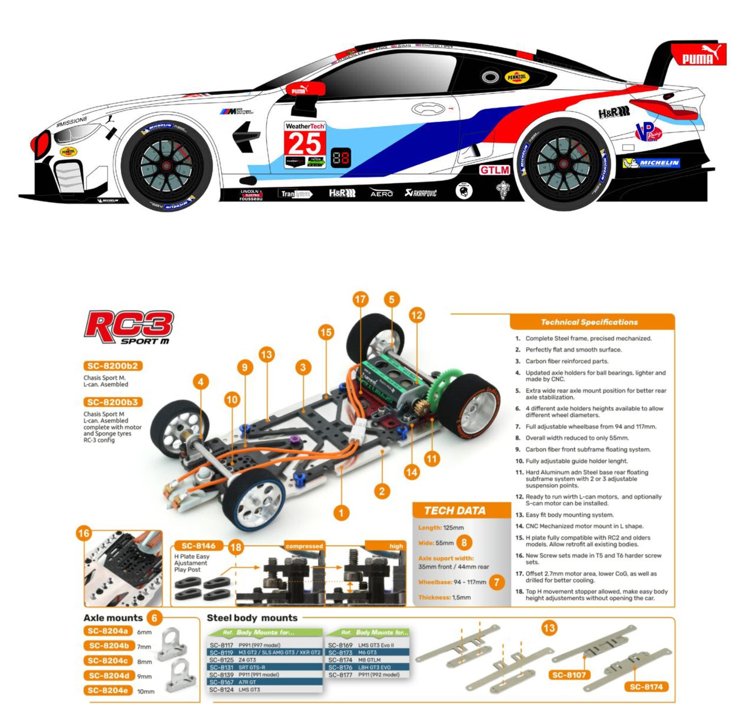 Scaleauto BMW M8 GTLM Daytona 24H Winner White Kit 1/24 Slot Car SC-7108RC3
