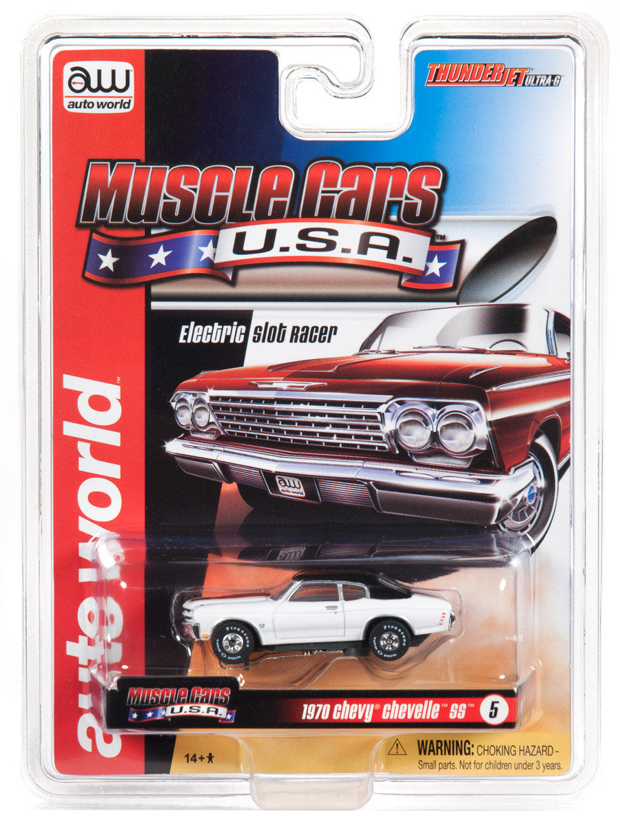 Auto World 1970 Chevy Chevelle SS White HO Slot Car SC340 R25 for AFX