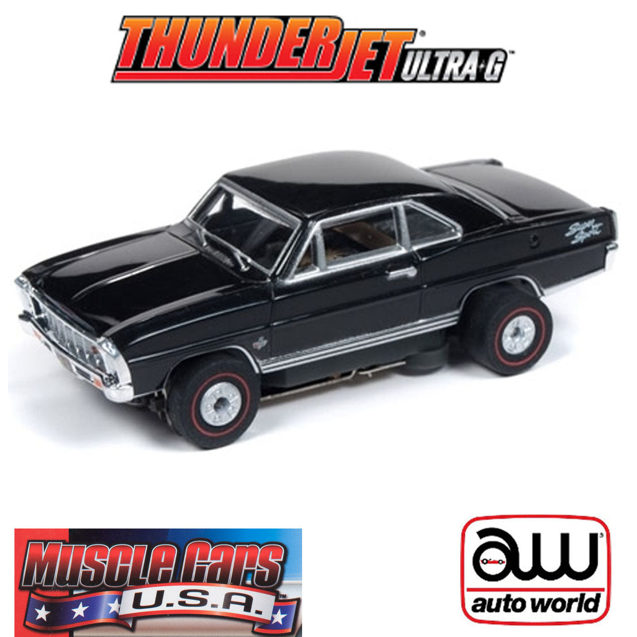 Auto World 1966 Chevy Nova SS Black Thunderjet R25 HO Slot Car SC340 for AFX