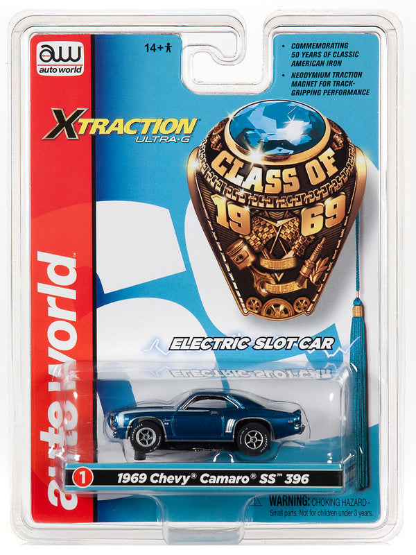 Auto World 1969 Chevy Camaro SS 396 Blue R27 HO Slot Car SC343