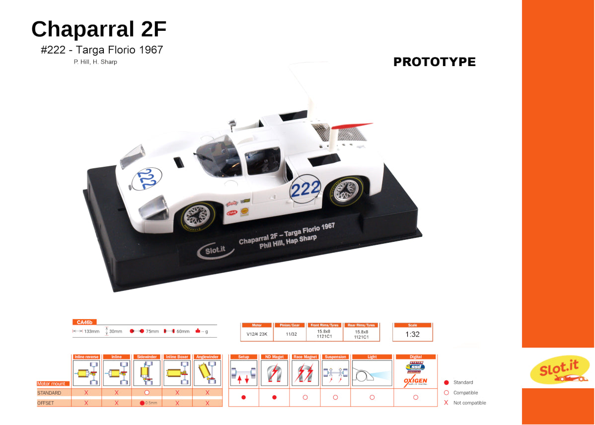 Slot.it Chaparral 2F #222 Targa Florio 1967 1/32 Slot Car SICA46B CA46B