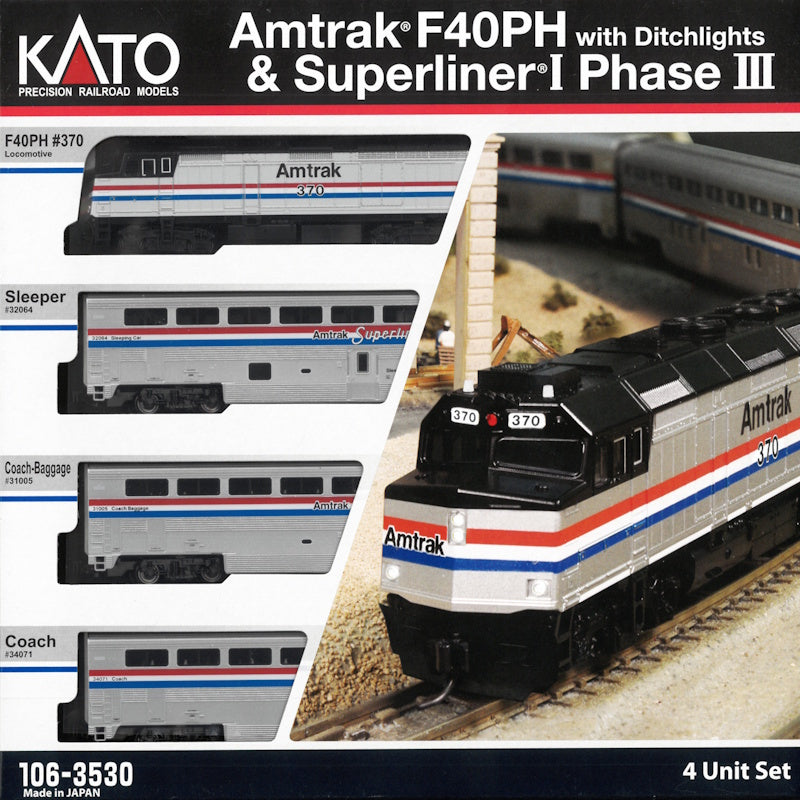 kato 106-3530 N Amtrak F40PH & Superliner Phase III 4-Unit Set.