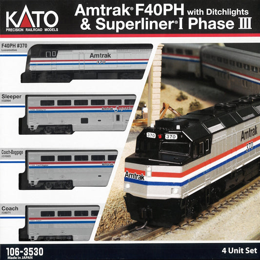 kato 106-3530 N Amtrak F40PH & Superliner Phase III 4-Unit Set.