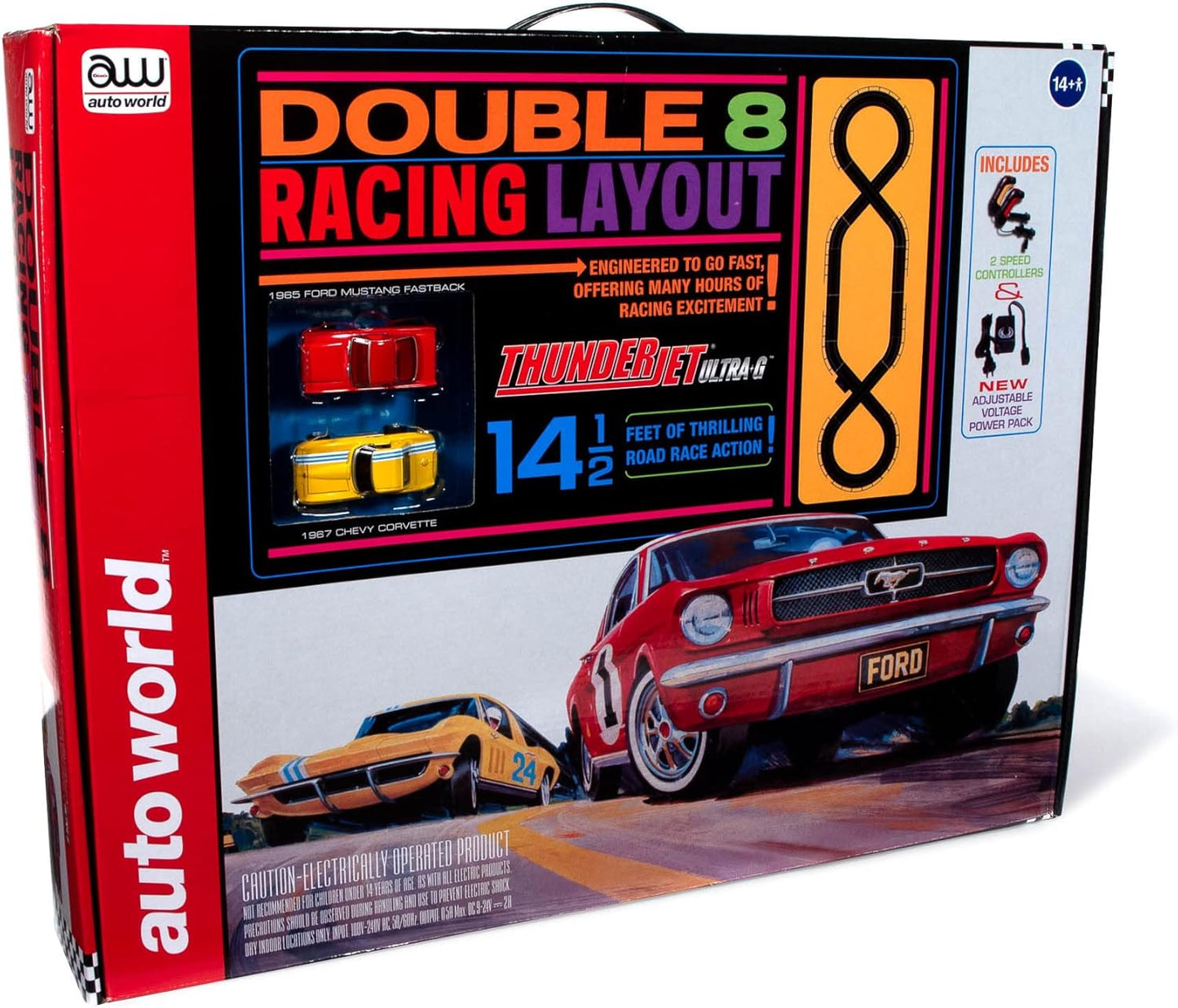 Auto World Double 8 HO Slot Race Set AFX SRS341 Ford Mustang Corvette